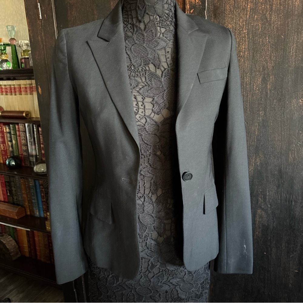 Theory Wool Blend Single Button POWER Pant Suit Black Size 2 Black Flawed Repair
